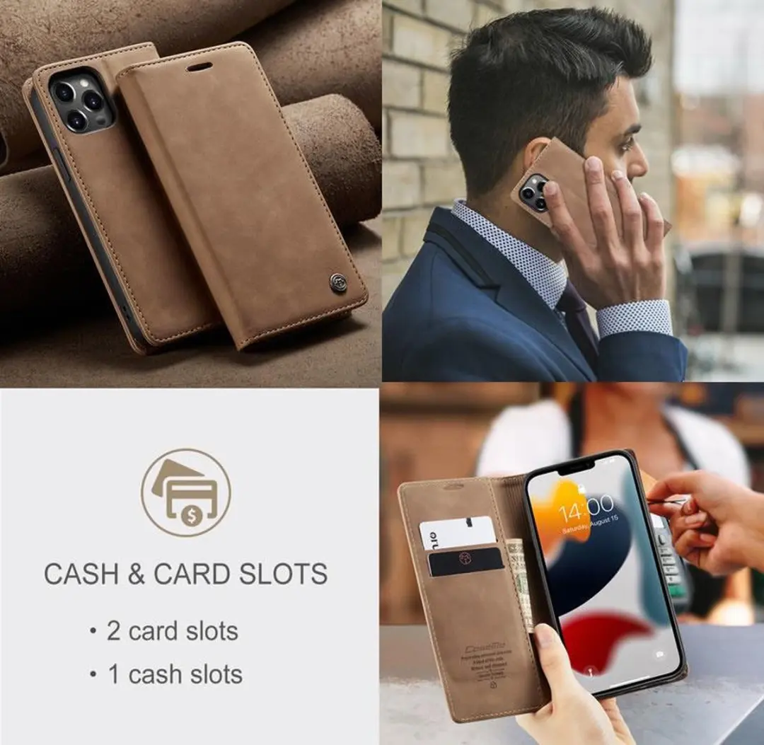 CaseMe iPhone 13 Pro Max Wallet Book Case IP13PM-36 - Licht Bruin