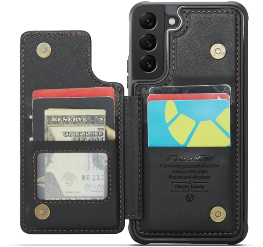 Caseme Luxe Portemonnee Backcover Galaxy S21 FE - Anti-RFID - 4 Pasjes - Zwart