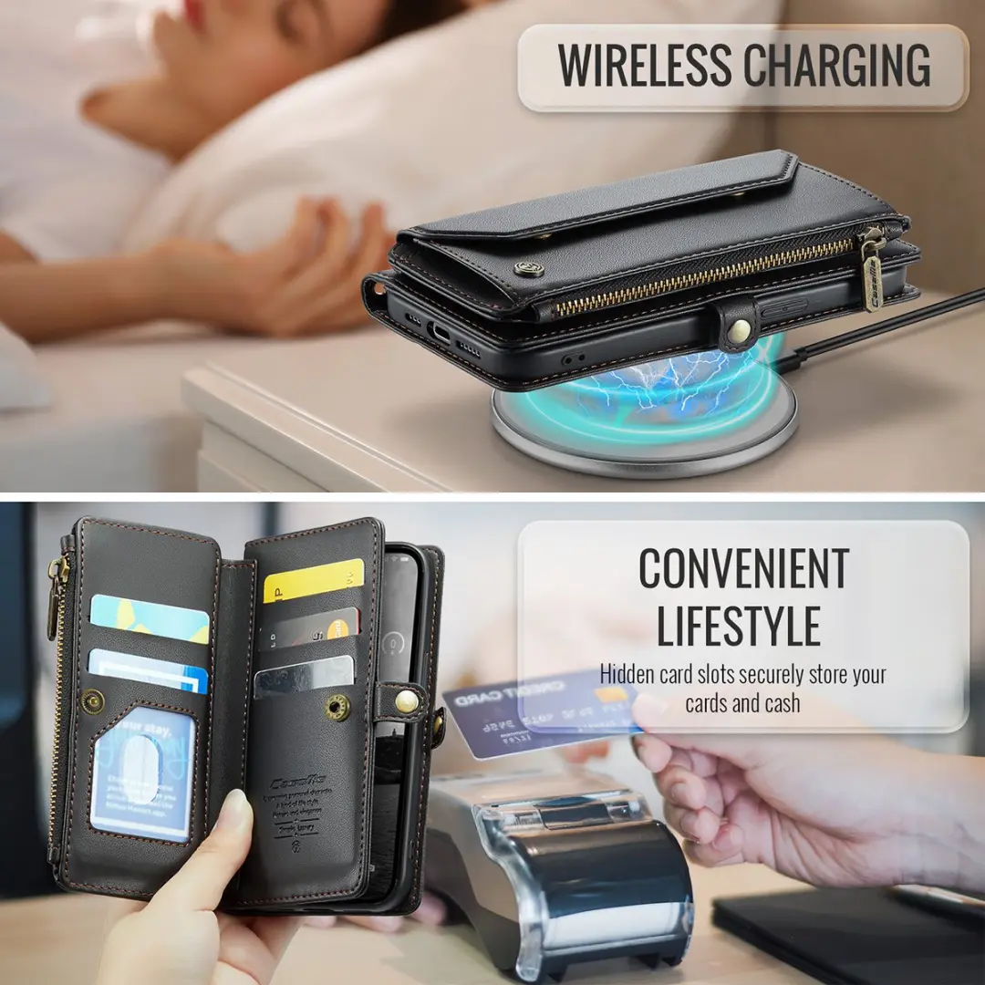 Caseme Hoesje iPhone 16e Portemonnee - 8 Pasjes - Zwart CSM-AI16EB