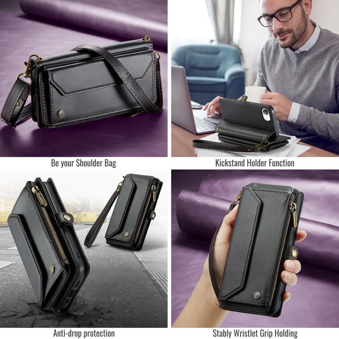 Caseme Hoesje iPhone 16e Portemonnee - 8 Pasjes - Zwart CSM-AI16EB