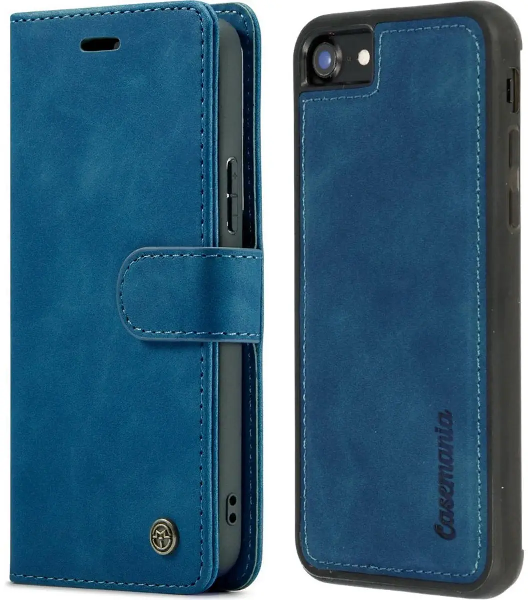 Caseme Bookcase Hoesje iPhone SE/8/7 - Donkerblauw - Kunstleer - 4 Pasjes