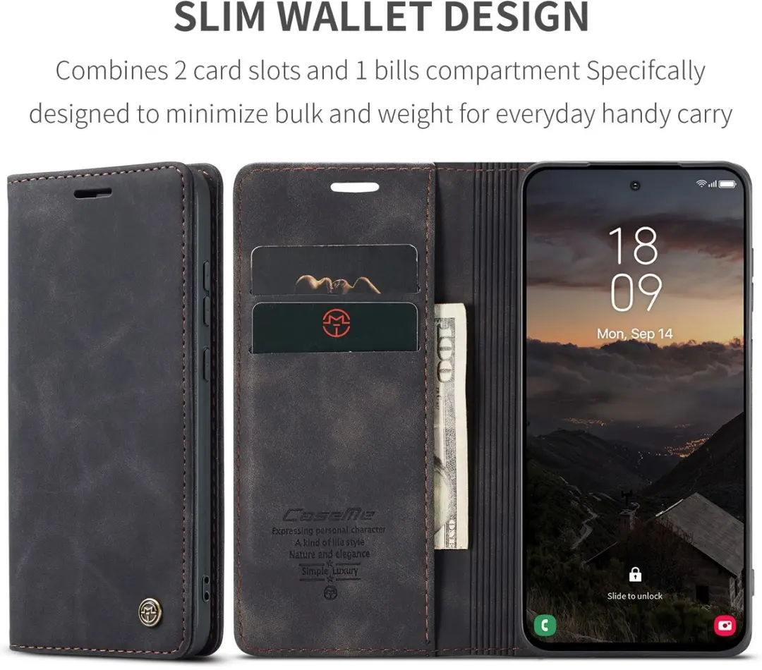 Caseme 013 Book Case Hoesje - Samsung Galaxy S26 - 2 Pasjes - Zwart