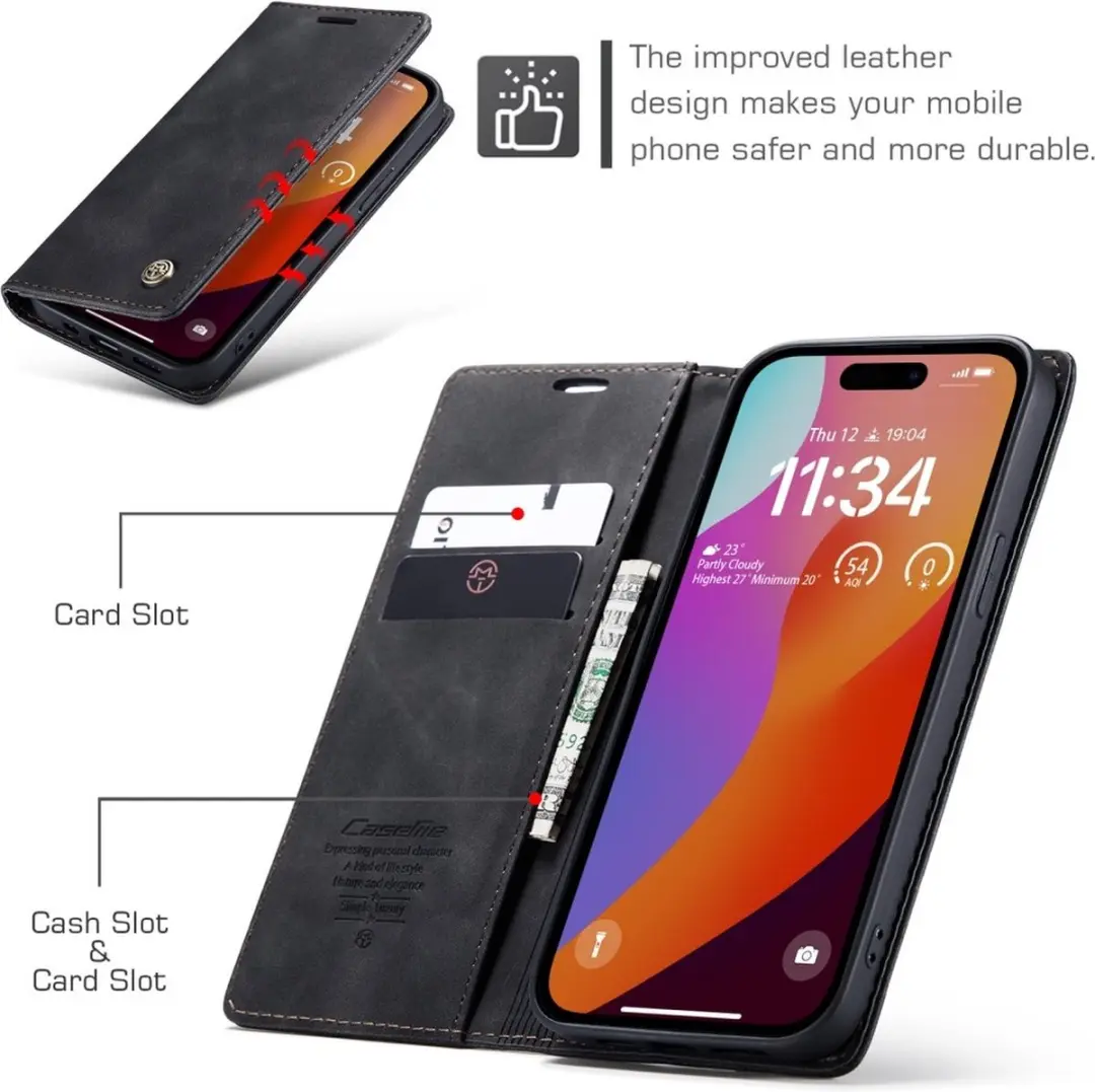 Caseme 013 Book Case iPhone 16 Pro Max Hoesje - 2 Stuks - Zwart