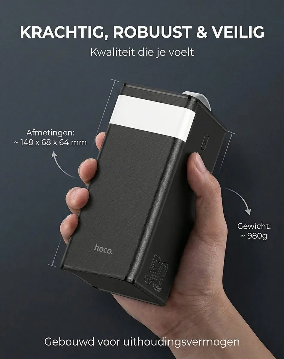 Hoco J86AB Powerbank 50.000mAh - 45W PD & QC - Zwart