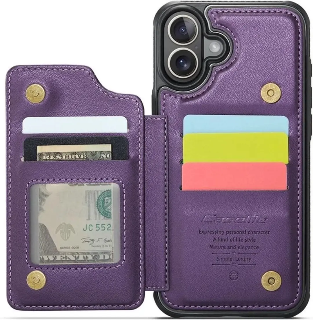 Caseme Portemonnee Backcover iPhone 16 Plus - Anti-RFID - 4 Pasjes - Paars