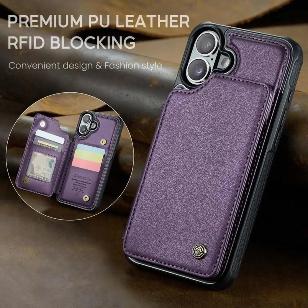 Caseme Portemonnee Backcover iPhone 16 Plus - Anti-RFID - 4 Pasjes - Paars - afbeelding 6 van 6