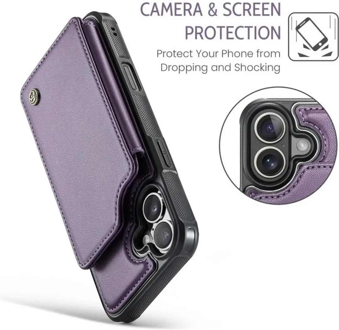 Caseme Portemonnee Backcover iPhone 16 Plus - Anti-RFID - 4 Pasjes - Paars