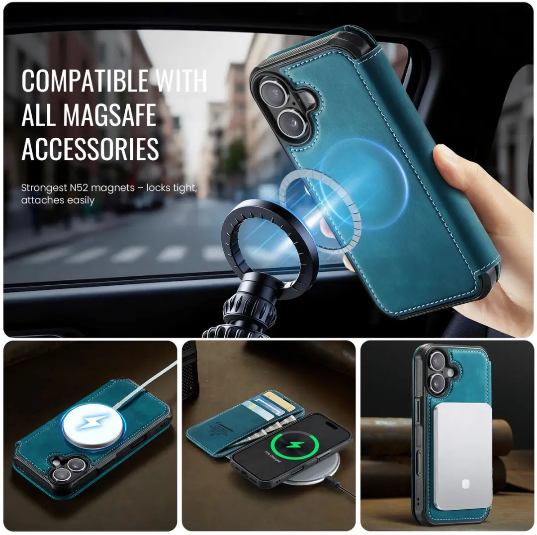Caseme 053 Slim Book Case iPhone 16 Hoesje - Blauw - 3 Pasjes