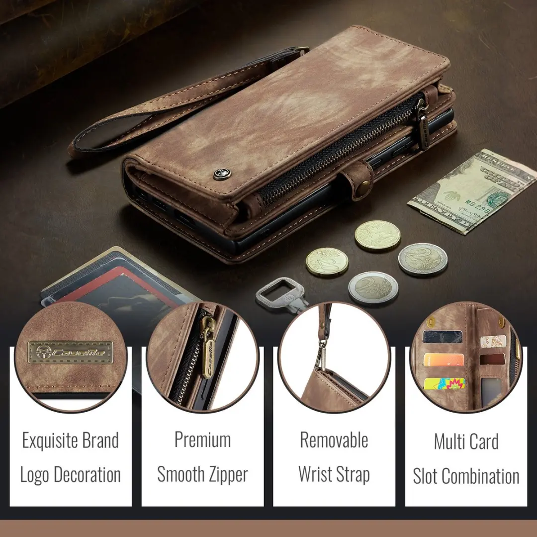 Caseme 008 Hoesje Samsung Galaxy S25 FE - 2-in-1 Book Case - 8 Pasjes - Bruin