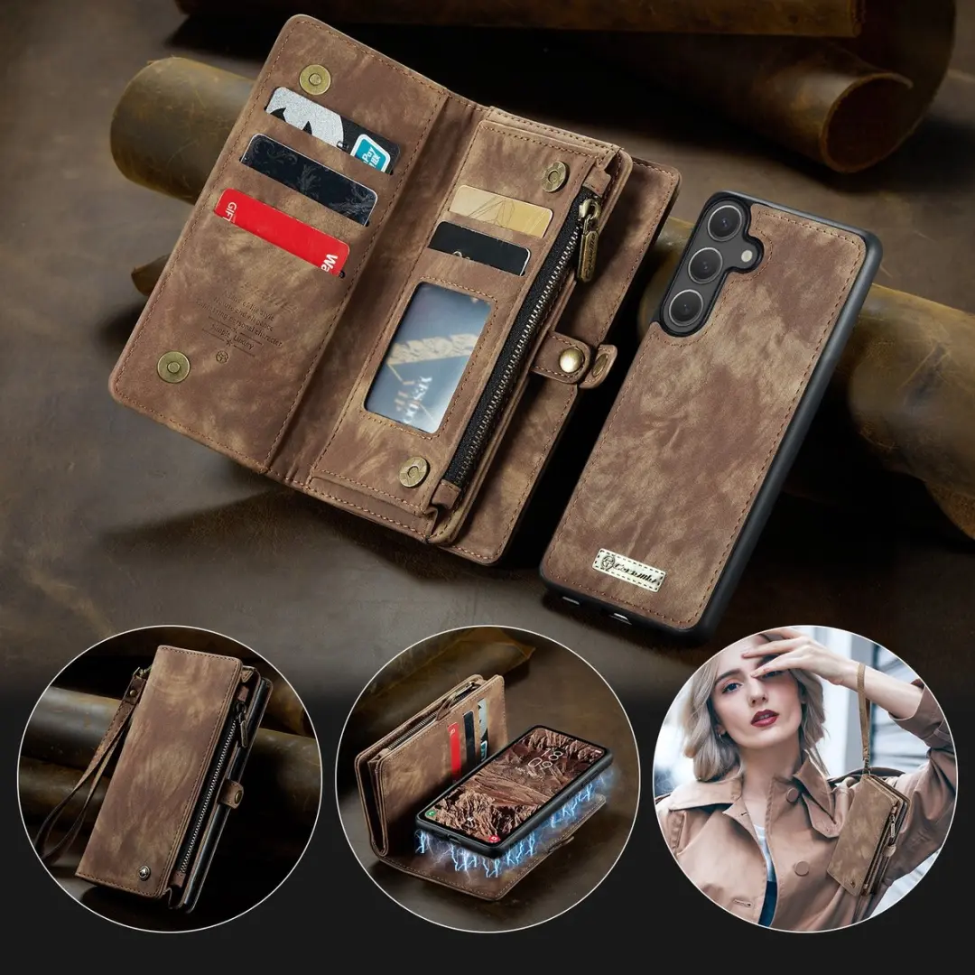 Caseme 008 Hoesje Samsung Galaxy S25 FE - 2-in-1 Book Case - 8 Pasjes - Bruin