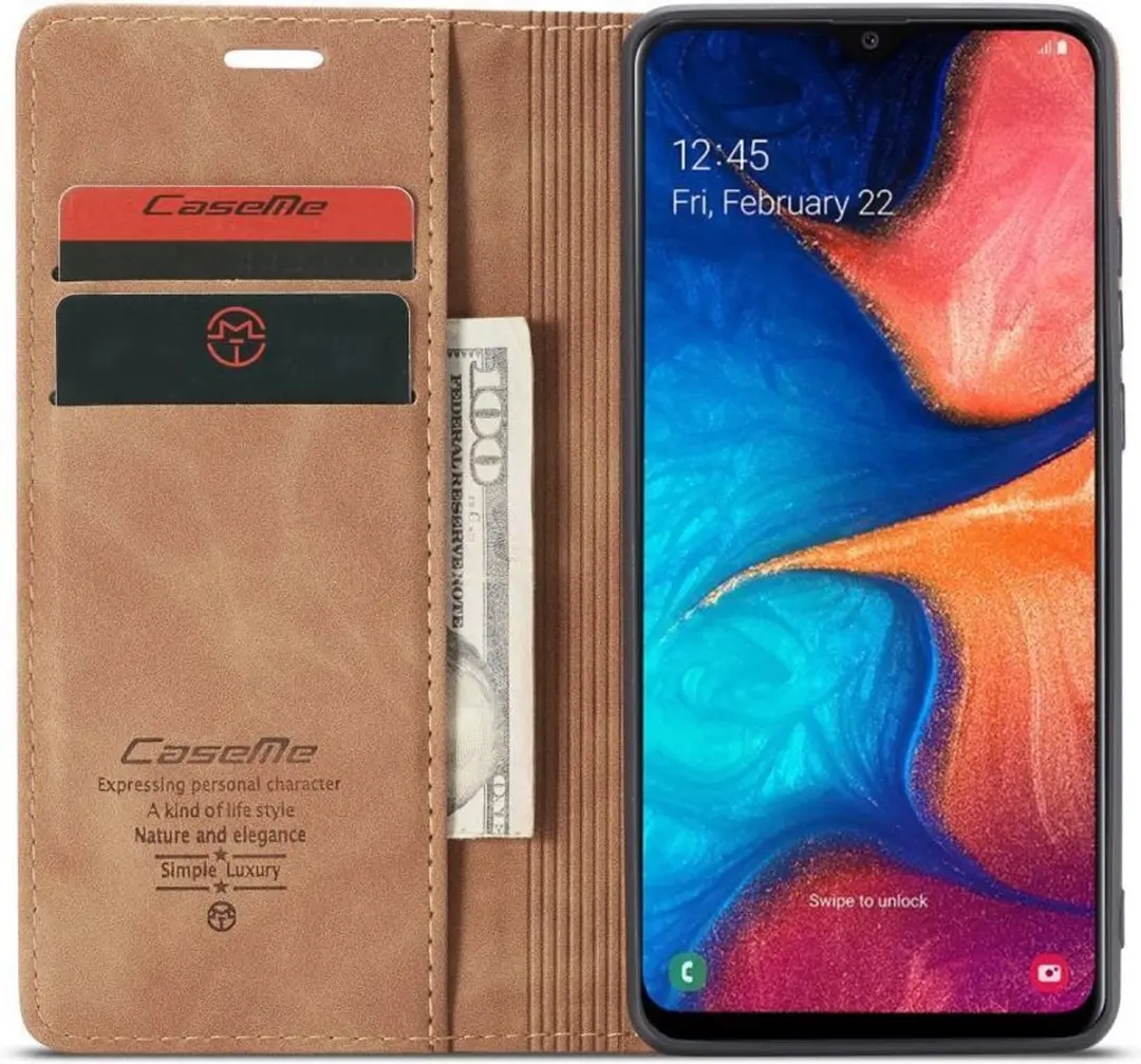 Caseme Book Case Samsung Galaxy A20e - 2 Pasjes - Bruin