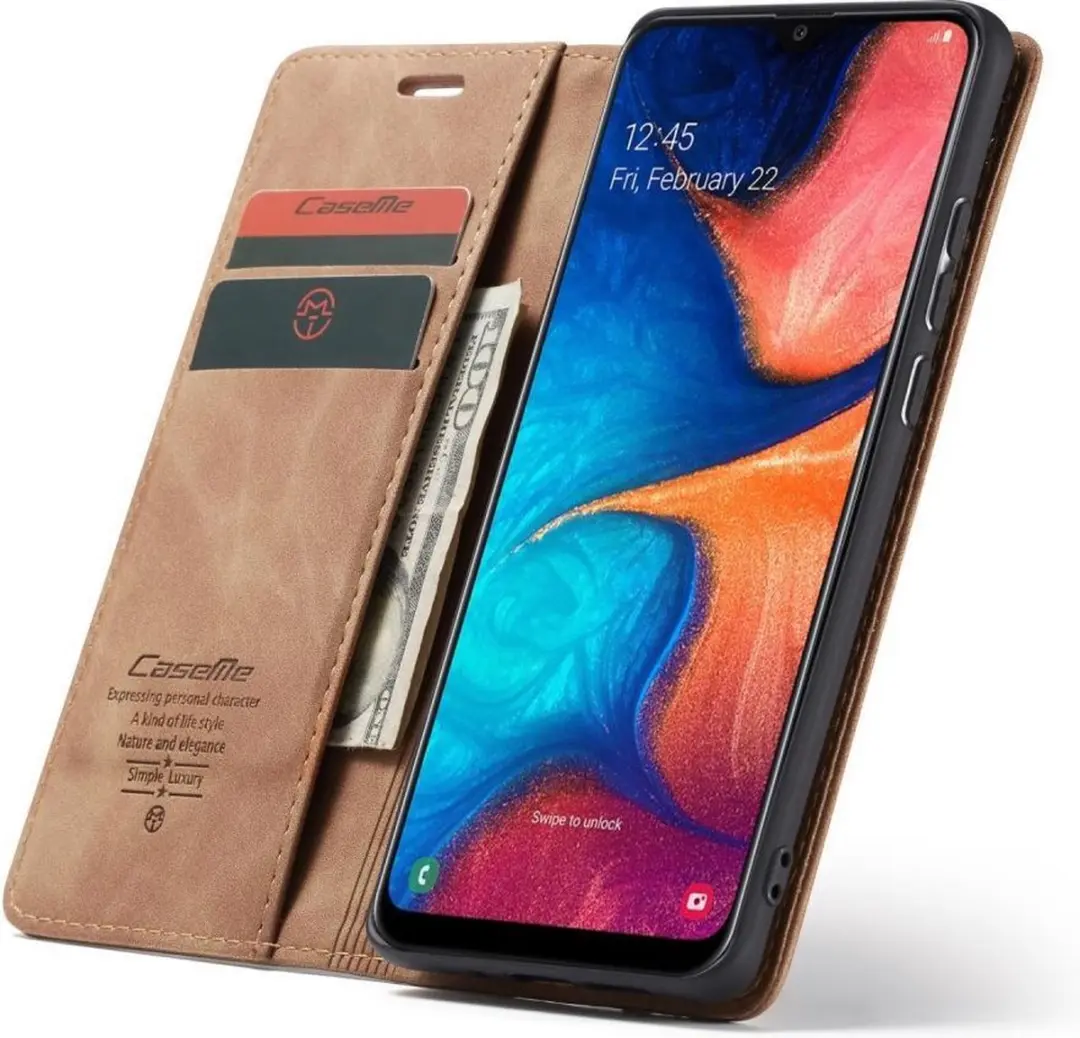 Caseme Book Case Samsung Galaxy A20e - 2 Pasjes - Bruin