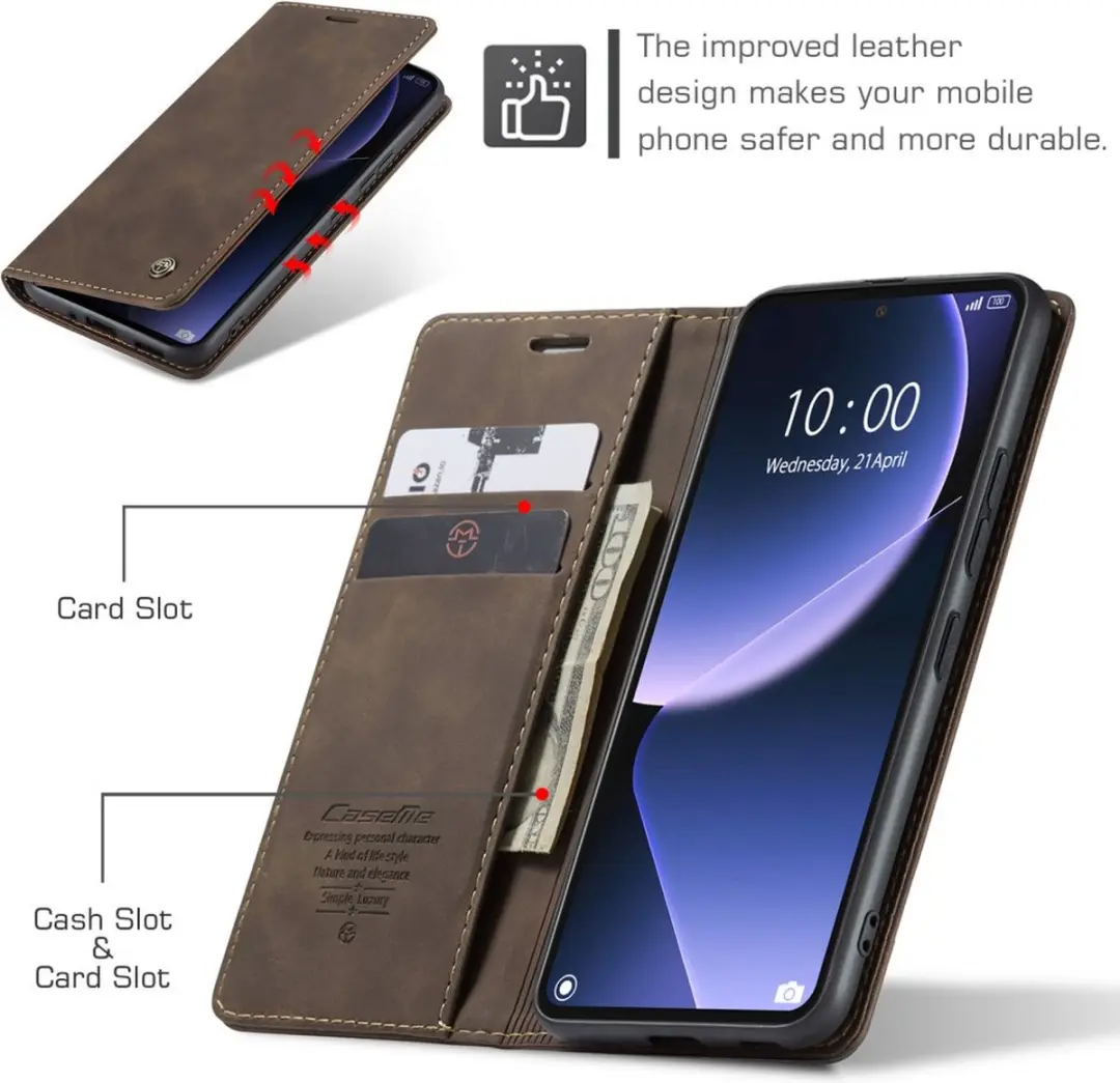 Caseme 013 Book Case Xiaomi 13T Hoesje - Donkerbruin