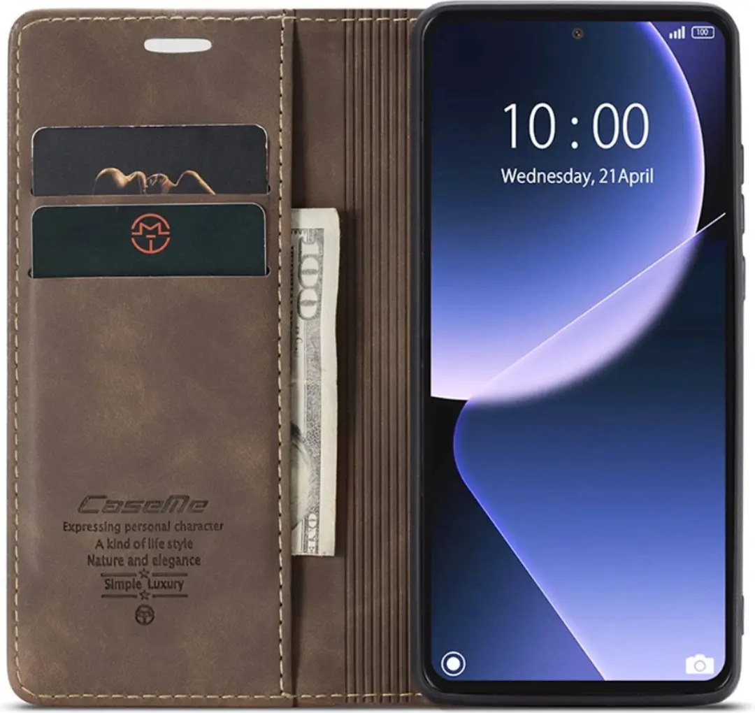 Caseme 013 Book Case Xiaomi 13T Hoesje - Donkerbruin - afbeelding 6 van 6