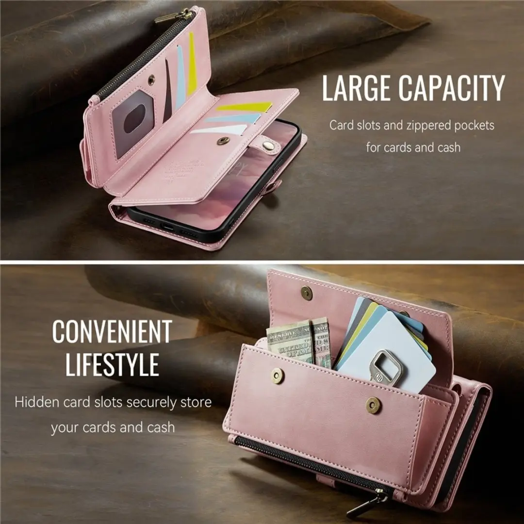 Caseme iPhone 16e Hoesje Portemonnee - Lichtroze - 9 Pasjes