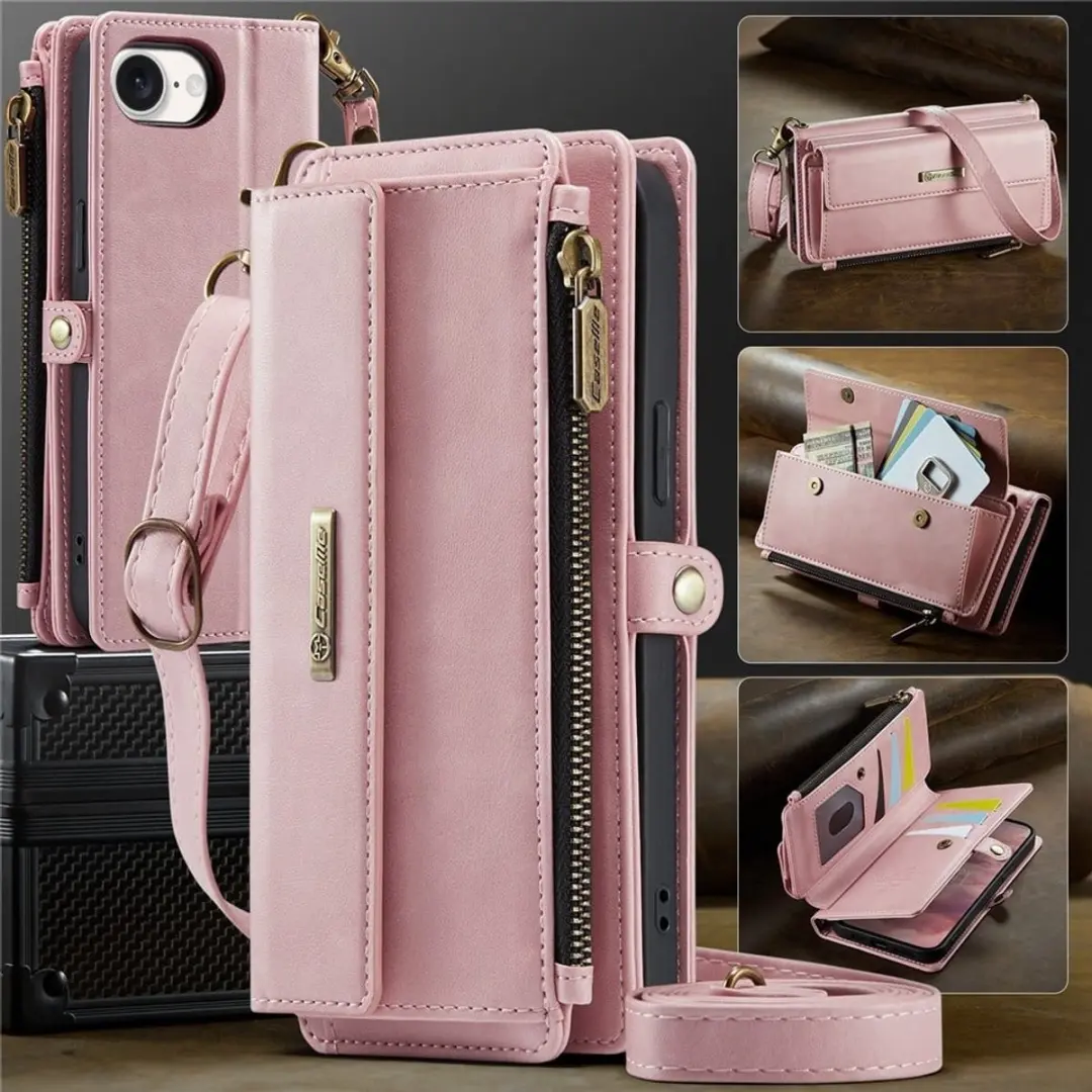 Caseme iPhone 16e Hoesje Portemonnee - Lichtroze - 9 Pasjes