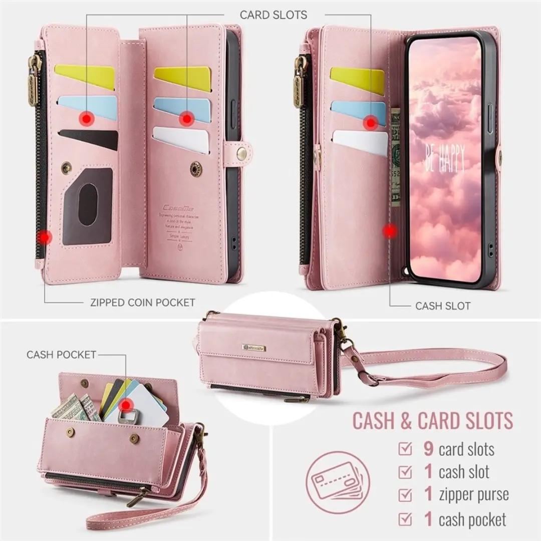 Caseme iPhone 16e Hoesje Portemonnee - Lichtroze - 9 Pasjes - afbeelding 6 van 6