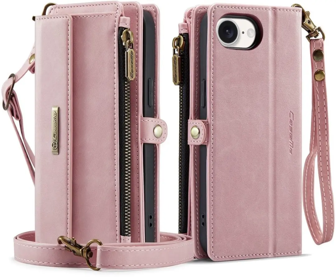 Caseme iPhone 16e Hoesje Portemonnee - Lichtroze - 9 Pasjes