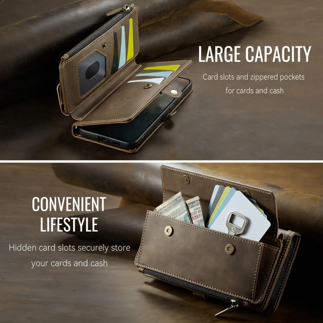 Caseme Samsung Galaxy S25 FE Hoesje Portemonnee - 9 Pasjes - Bruin