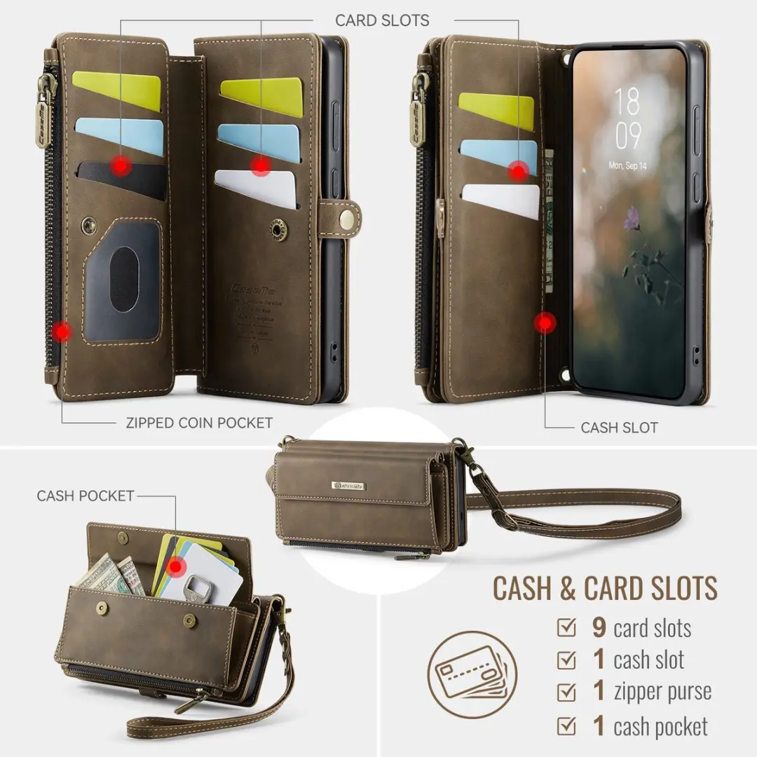 Caseme Samsung Galaxy S25 FE Hoesje Portemonnee - 9 Pasjes - Bruin - afbeelding 6 van 6