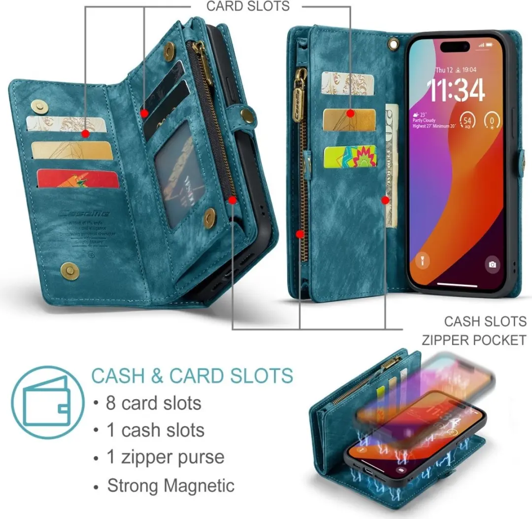 Caseme iPhone 16 Pro Max Hoesje - Vintage Portemonnee Blauw
