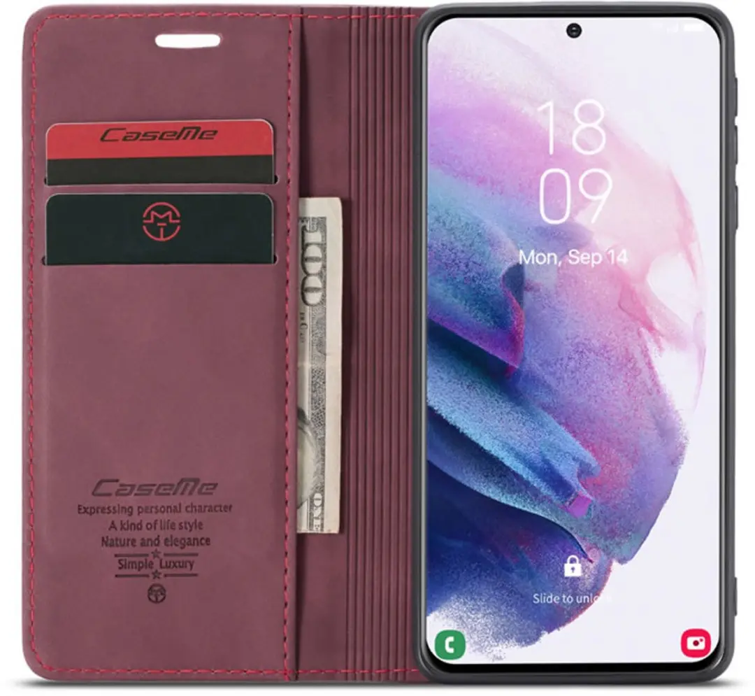 Caseme Galaxy S21 Plus Wallet Book Hoesje - Magneetsluiting Rood - G996-14