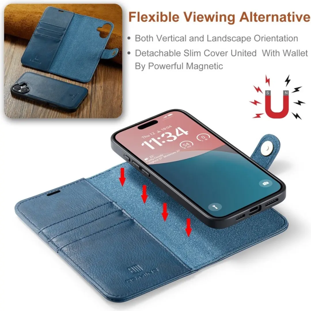 DG.MING iPhone 16 Hoesje Blauw - 2-in-1 Book Case - afbeelding 6 van 6
