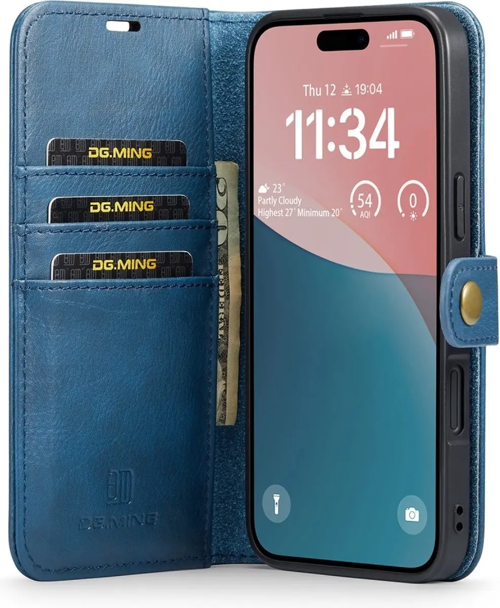 DG.MING iPhone 16 Hoesje Blauw - 2-in-1 Book Case