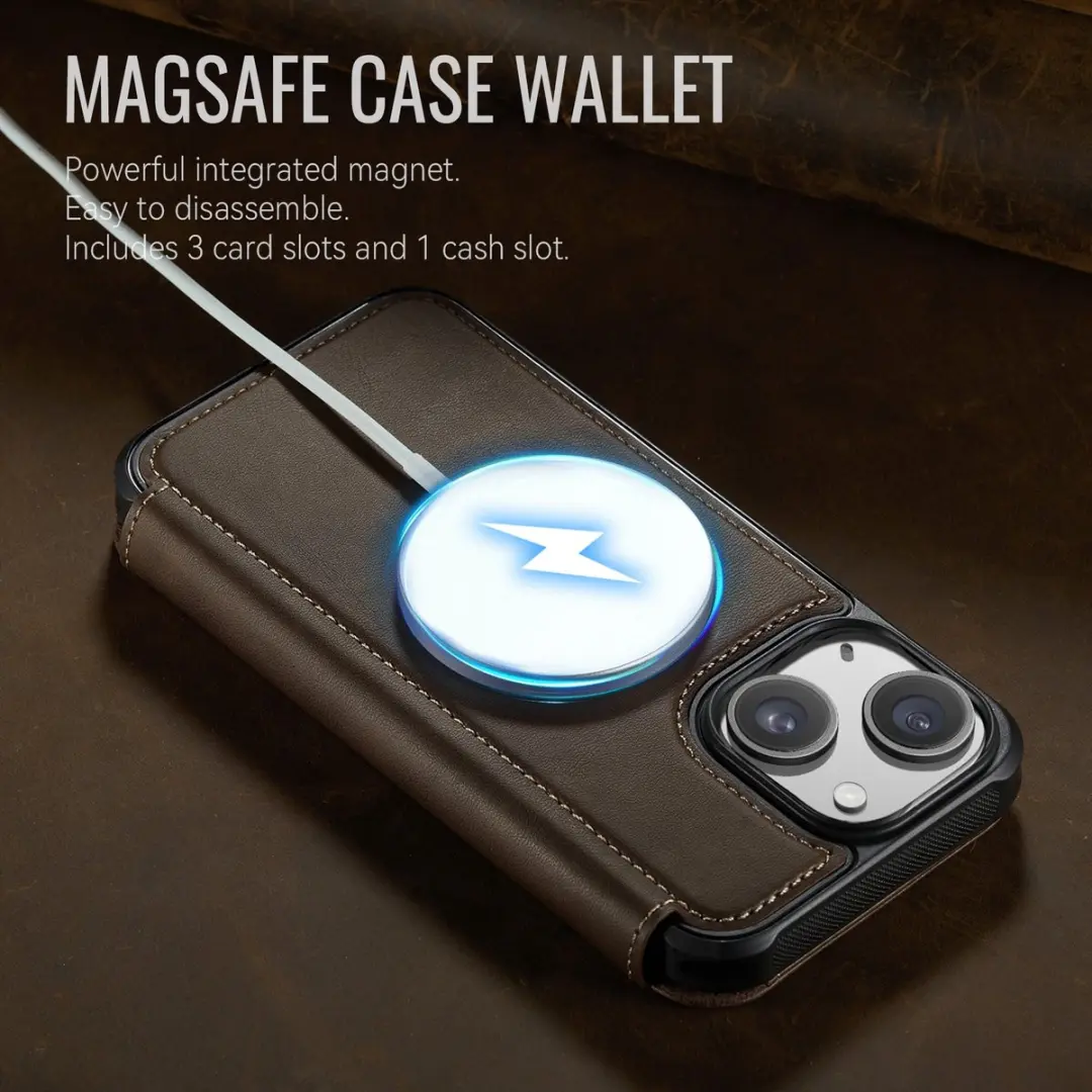 CaseMe 053 Slim Book Hoesje iPhone 13 - MagSafe - 3 Pasjes - Bruin