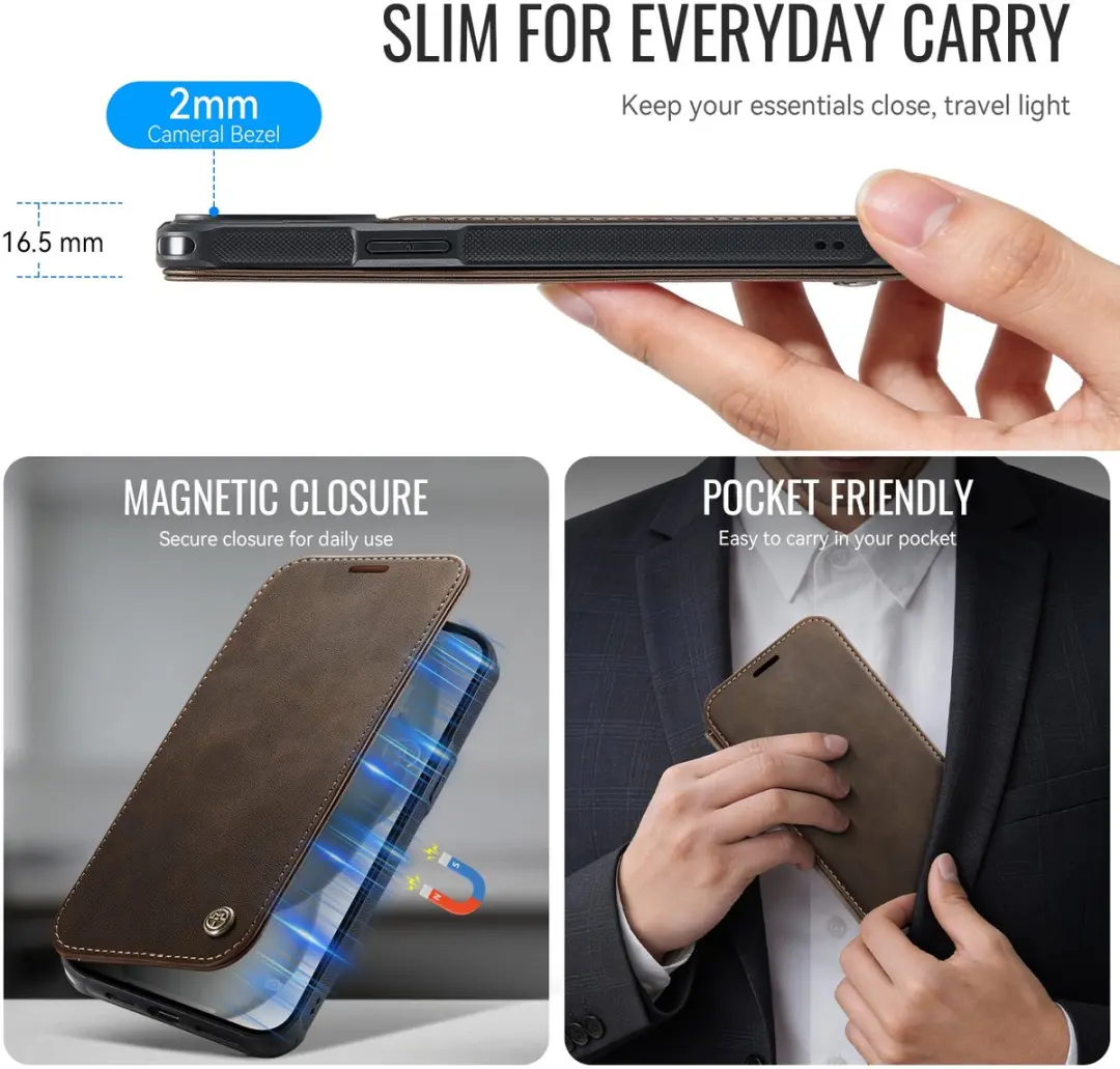 CaseMe 053 Slim Book Hoesje iPhone 13 - MagSafe - 3 Pasjes - Bruin