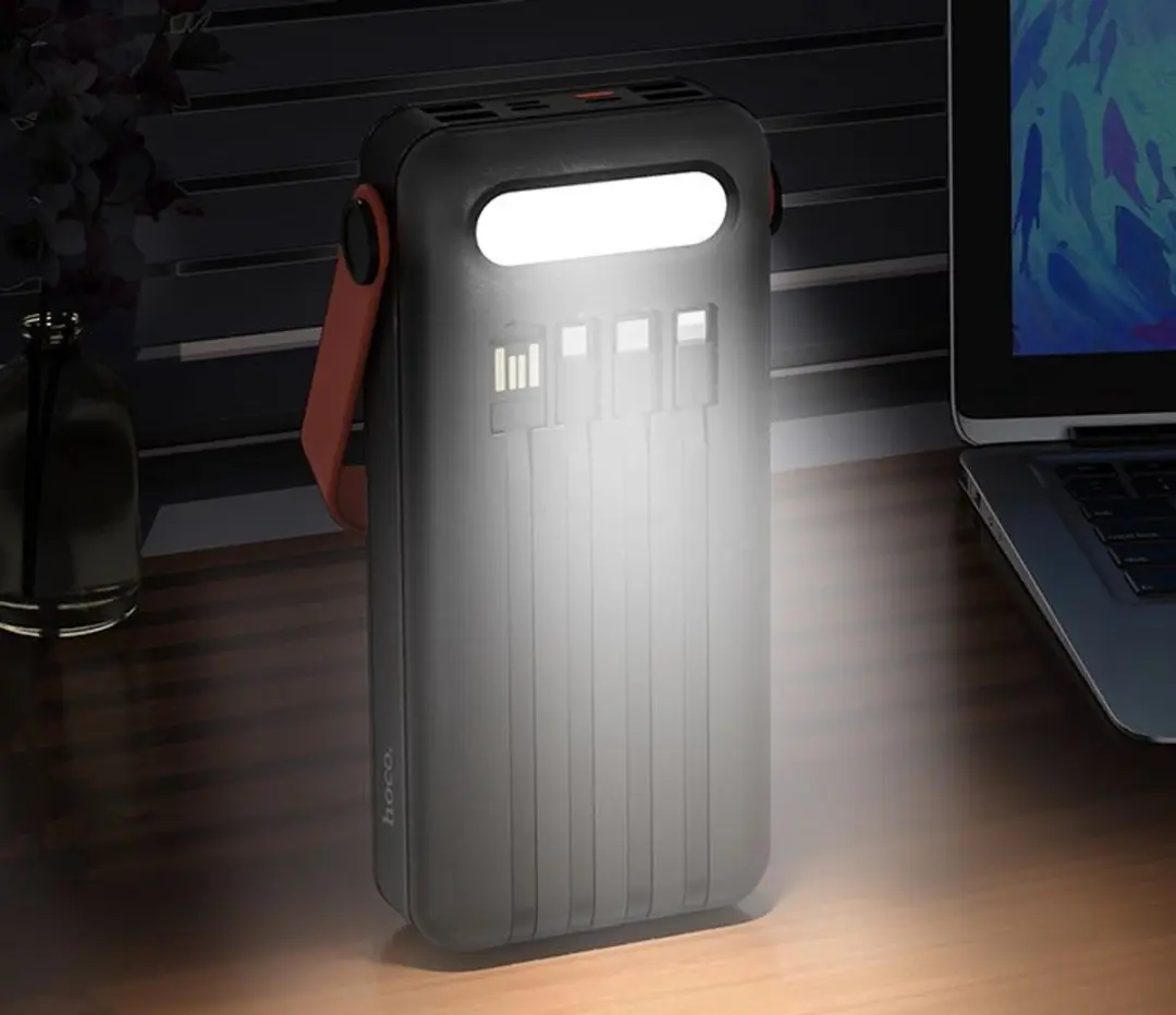 Hoco DB33 Plus Powerbank 30000mAh - 4 Kabels - Zwart