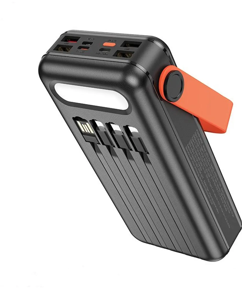 Hoco DB33 Plus Powerbank 30000mAh - 4 Kabels - Zwart