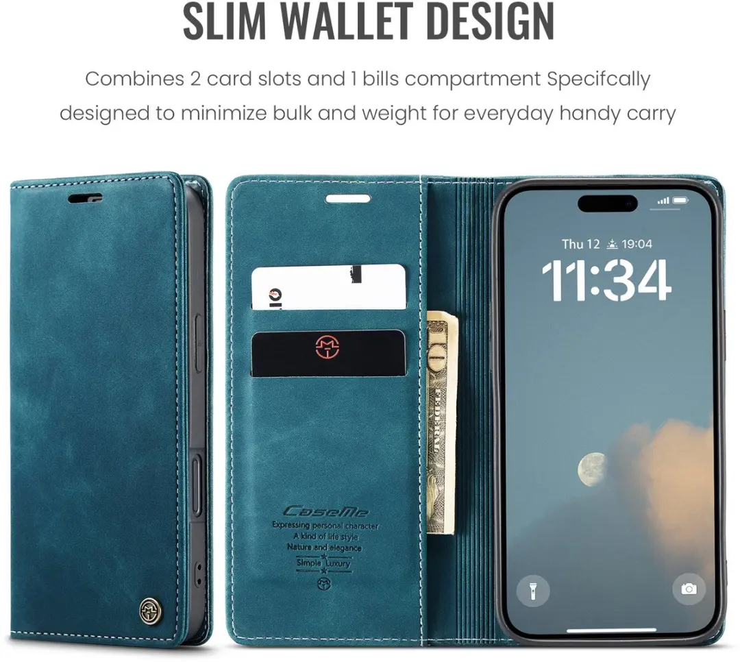 Caseme 013 Book Case iPhone 17 Hoesje - Blauw - afbeelding 6 van 6