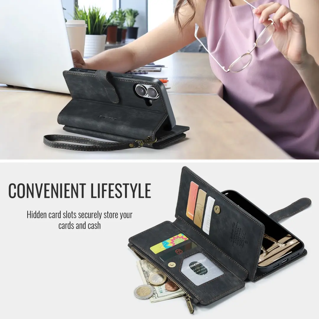 CaseMe C30 Book Case iPhone 17 Hoesje - Zwart - 10 Pasjes