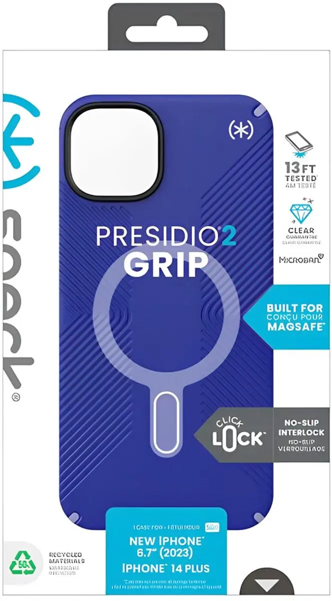Speck Presidio2 Grip Click-Lock iPhone 15/14 Plus Hoesje - Blauw