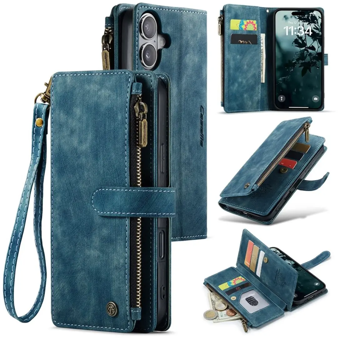 CaseMe C30 iPhone 16 Hoesje met Portemonnee - 7 Pasjes - Blauw