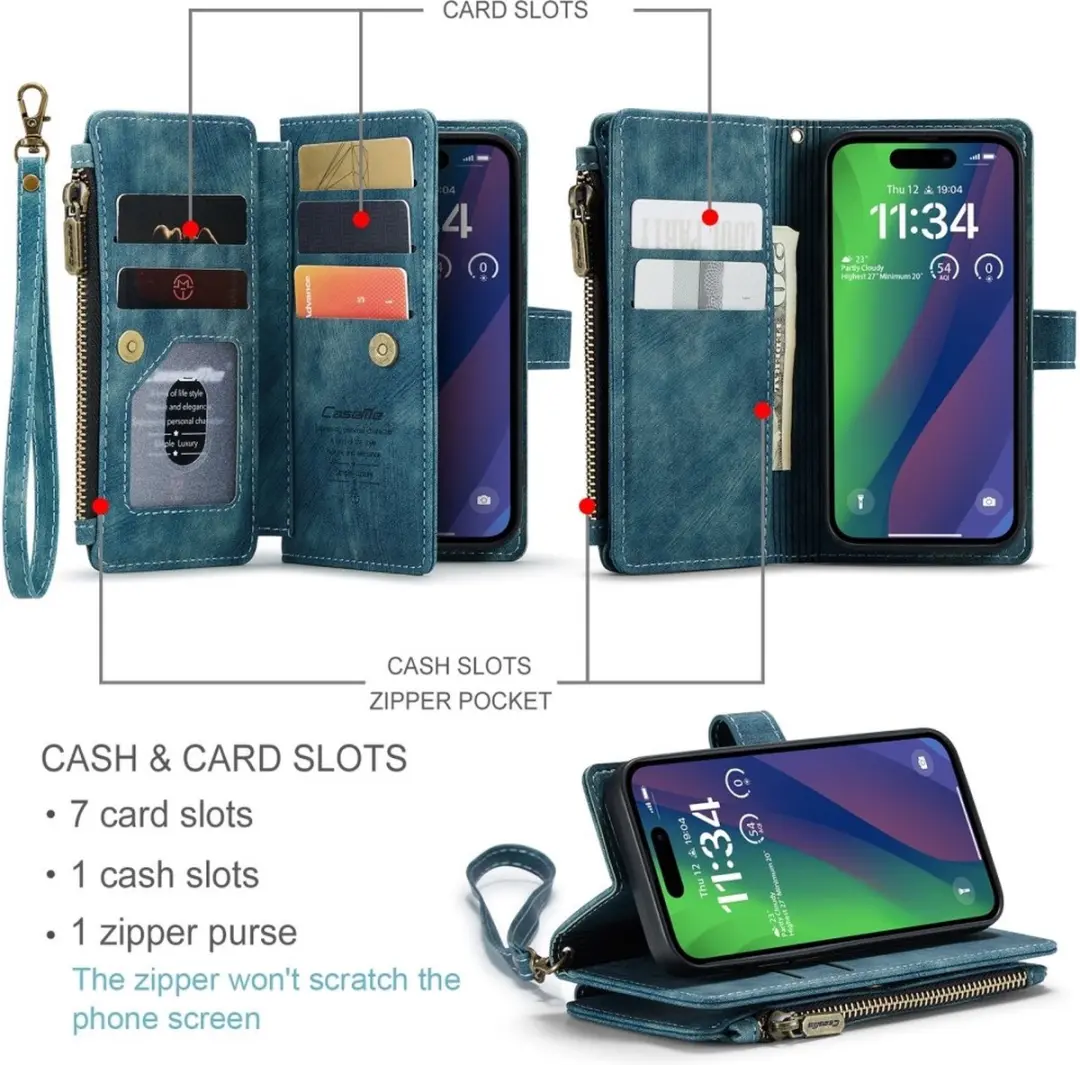CaseMe C30 iPhone 16 Hoesje met Portemonnee - 7 Pasjes - Blauw - afbeelding 6 van 6