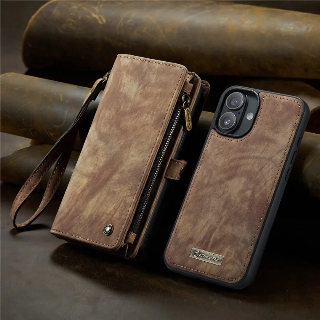 Caseme 008 iPhone 16 Hoesje - Book Case & Portemonnee 8 Stuks - Bruin