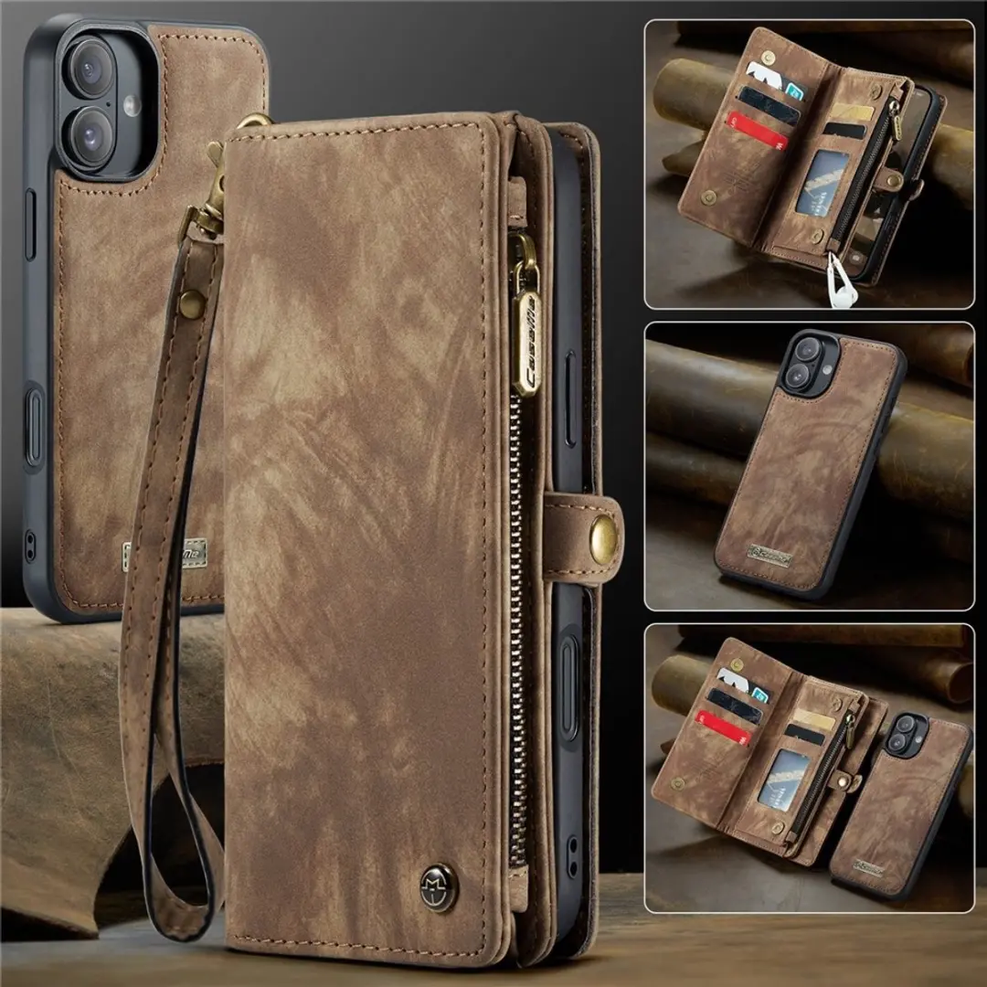 Caseme 008 iPhone 16 Hoesje - Book Case & Portemonnee 8 Stuks - Bruin