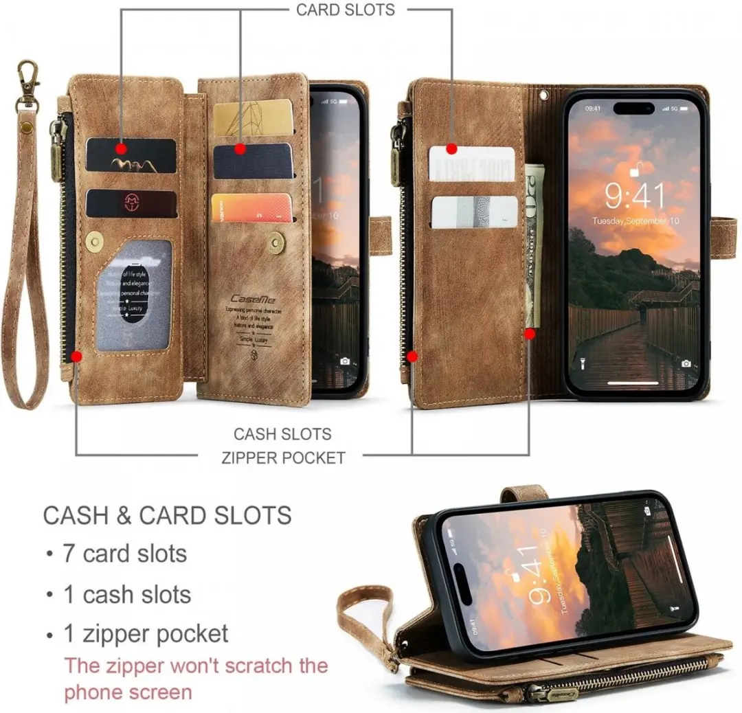 CaseMe C30 Hoesje iPhone 15 Pro Max - Bruin