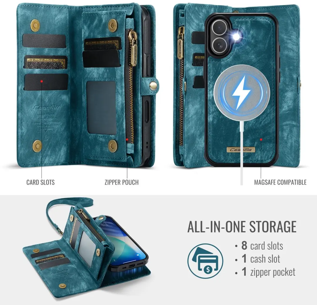 CaseMe 008 iPhone 17 Hoesje - Book Case & Portemonnee Blauw - afbeelding 6 van 6