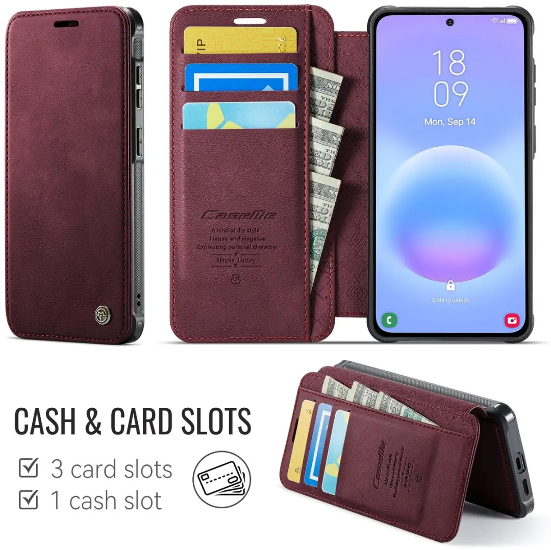 Caseme 053 Slim Book Case Samsung Galaxy A15 - MagSafe Rood - 3 Pasjes