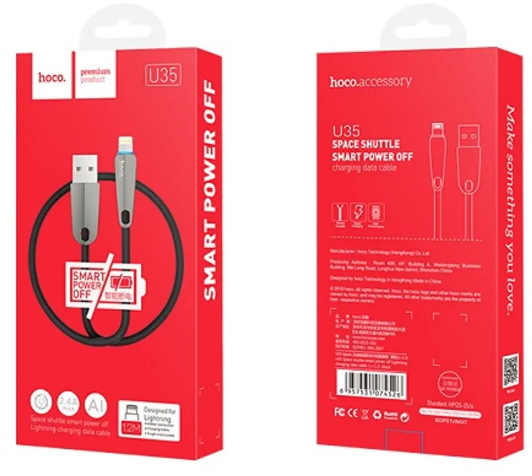 Hoco U35 USB naar Lightning-kabel 1,2m - Zwart