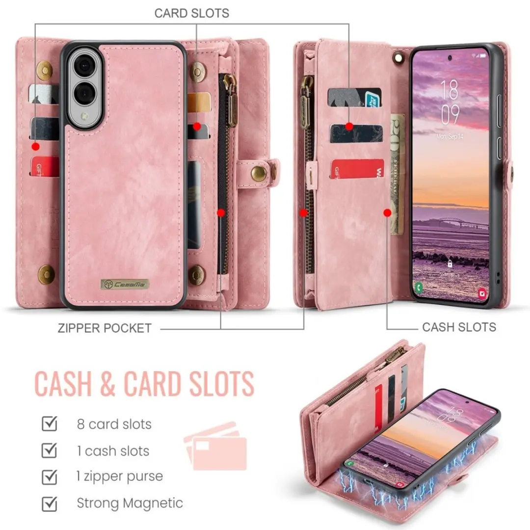 Caseme Samsung Galaxy S25 Edge Hoes - Vintage 2-in-1 Portemonnee Lichtroze - afbeelding 6 van 6