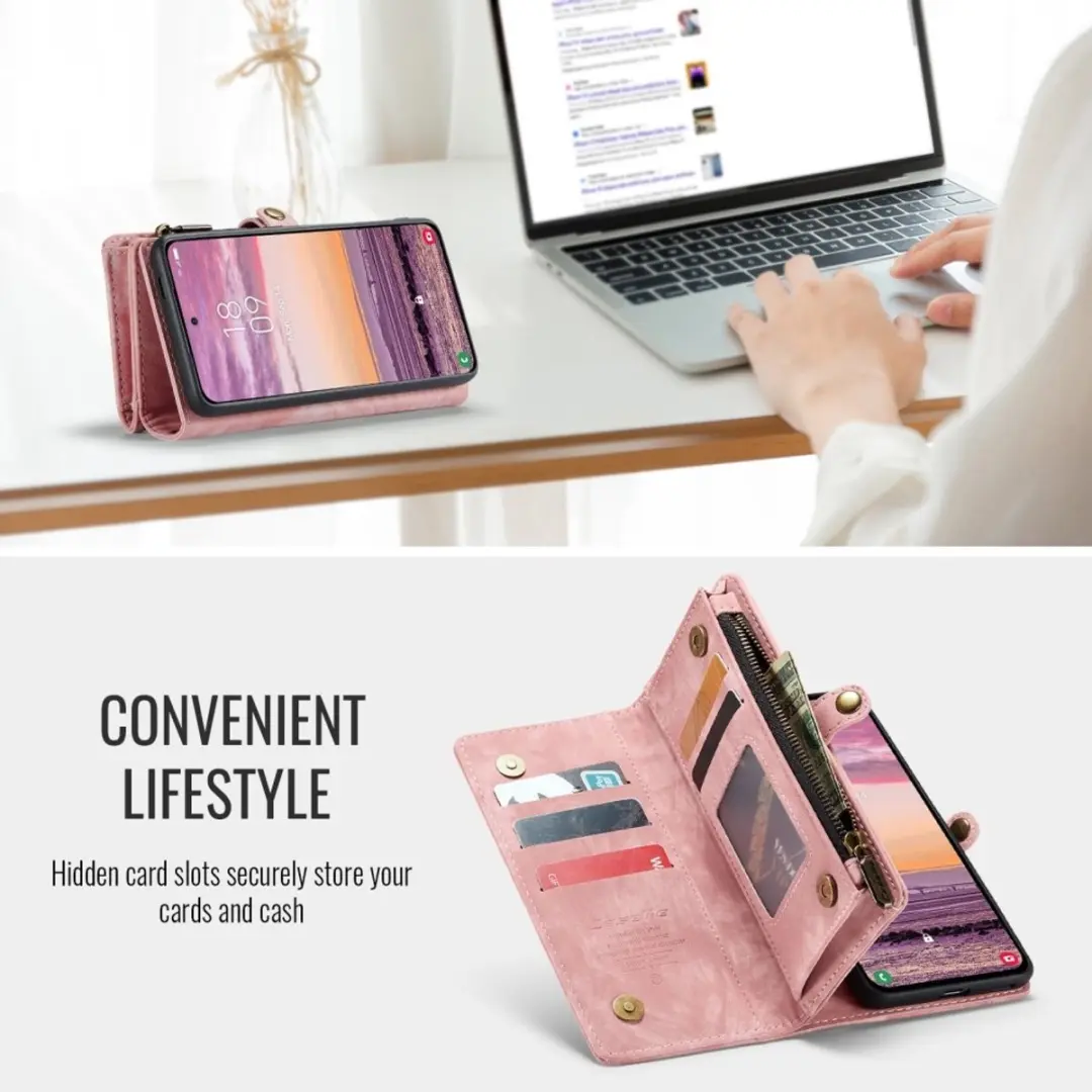 Caseme Samsung Galaxy S25 Edge Hoes - Vintage 2-in-1 Portemonnee Lichtroze