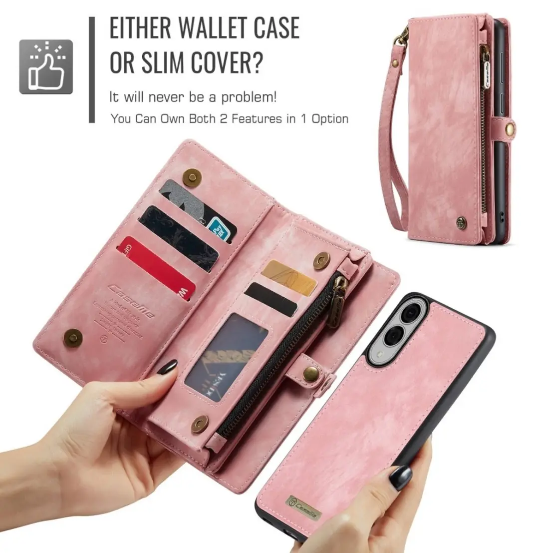 Caseme Samsung Galaxy S25 Edge Hoes - Vintage 2-in-1 Portemonnee Lichtroze