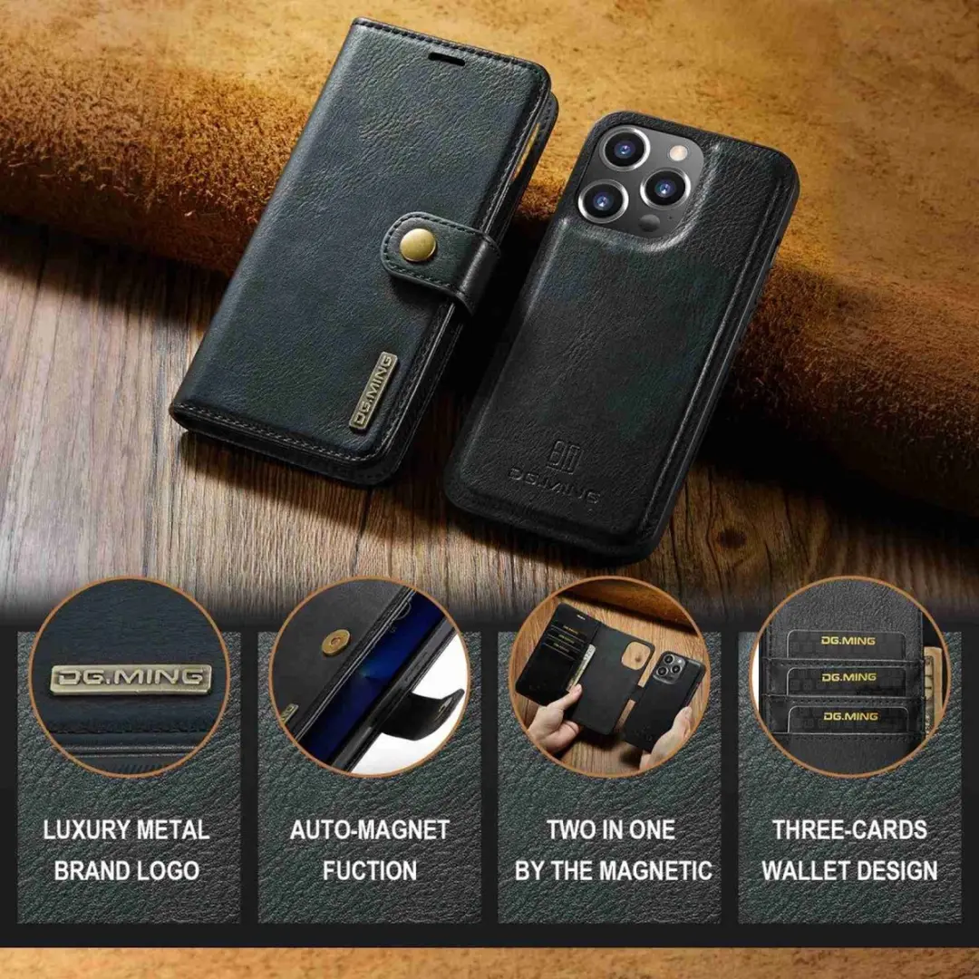 DG.MING iPhone 15 Pro Max Hoesje 2-in-1 Book Case - Zwart
