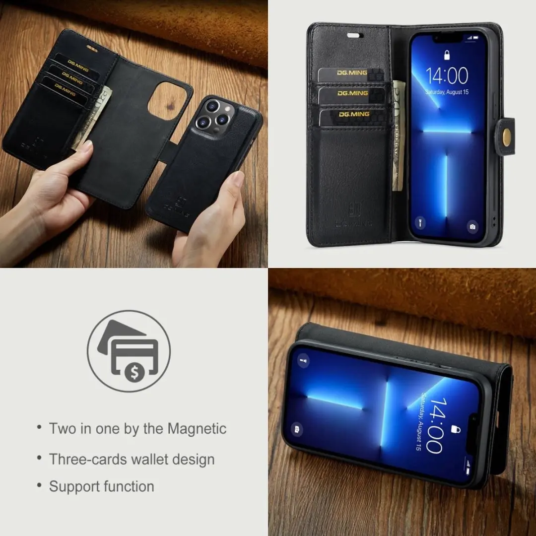 DG.MING iPhone 15 Pro Max Hoesje 2-in-1 Book Case - Zwart
