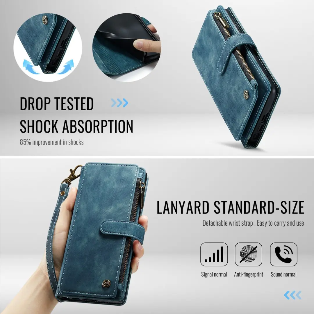 Caseme Samsung Galaxy S26 Ultra PU Hoesje Portemonnee - Blauw - 10 Pasjes