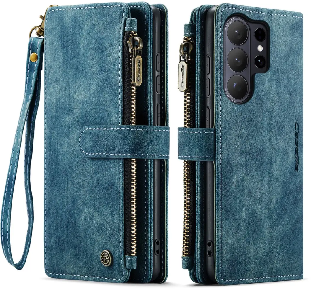 Caseme Samsung Galaxy S26 Ultra PU Hoesje Portemonnee - Blauw - 10 Pasjes